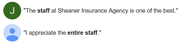 five 5 star Google Reviews insurance agent